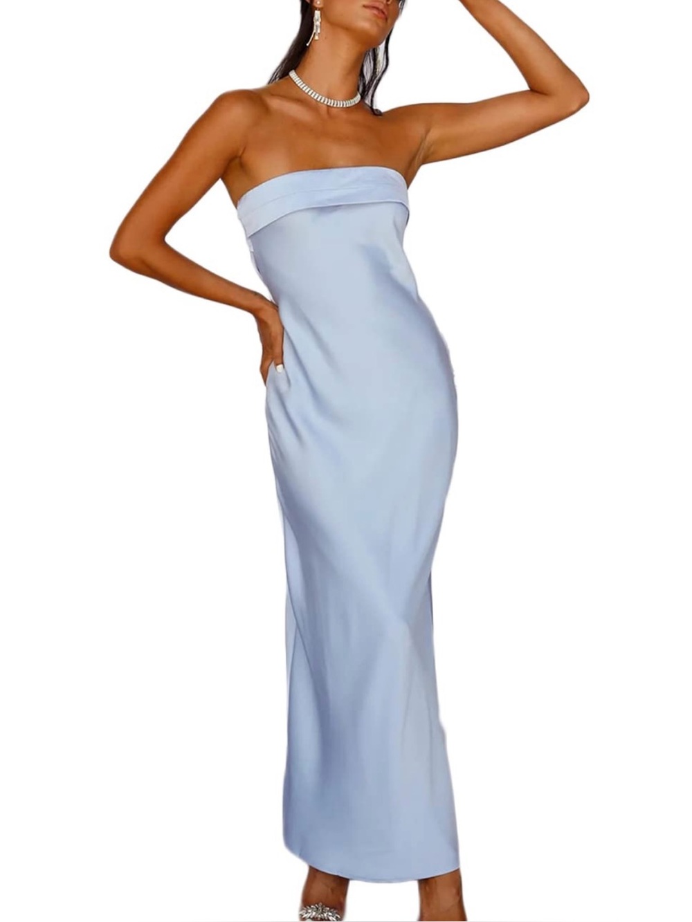 Strapless Light Blue Column Evening Dress